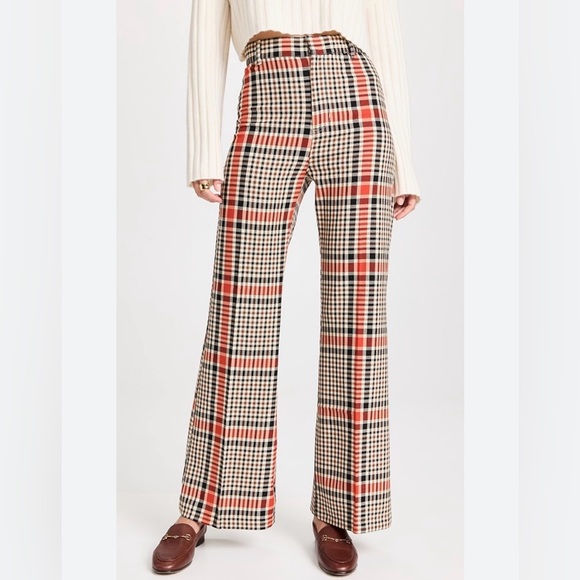 Free People Plaid Jules Wide leg high waist trousers Fall/Holiday/academia sz 14 - Picture 8 of 9